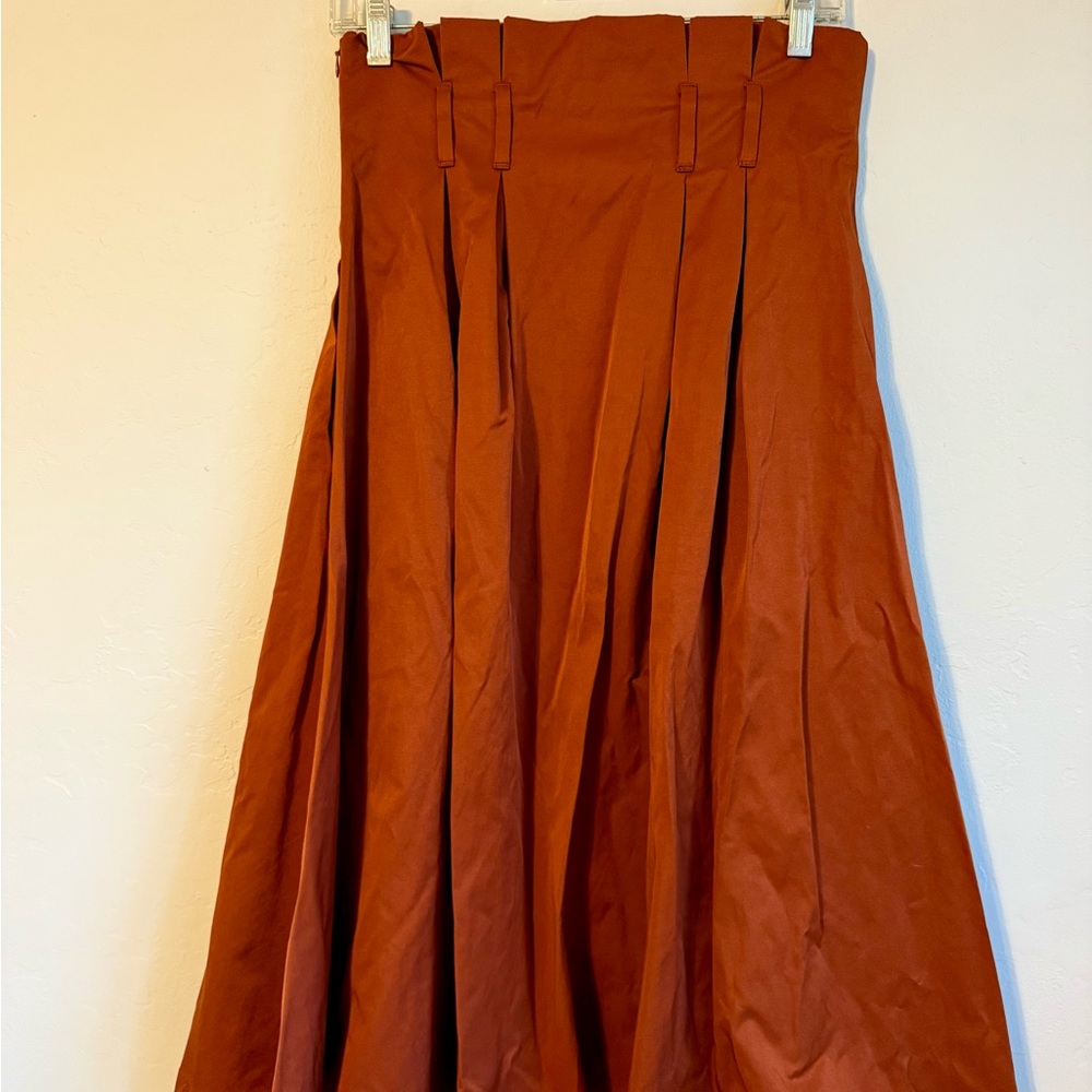 Zara Burnt Orange Midi A-Line Skirt with Pleats